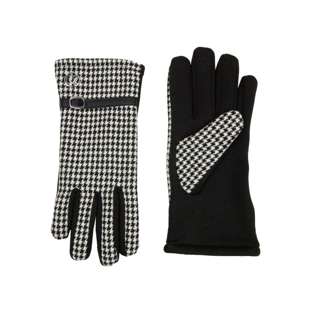 Rachel Zoe Houndstooth Print Belt Trim Woven Women’s Gloves NWT
